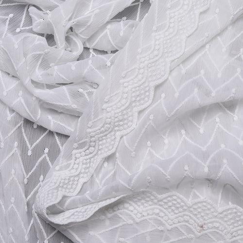 Zig-zag Embroidered White Hakoba Dupatta