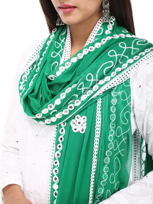 GREEN FLORAL MIRROR EMBROIDERED DUPATTA