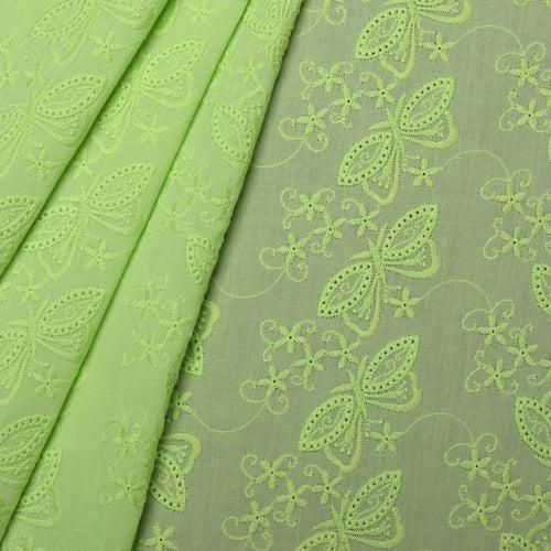 Green Butterfly Embroidered Premium Cotton Fabric