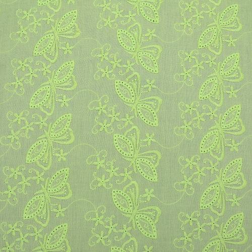 Green Butterfly Embroidered Premium Cotton Fabric