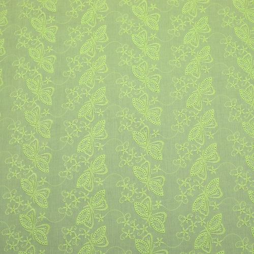 Green Butterfly Embroidered Premium Cotton Fabric