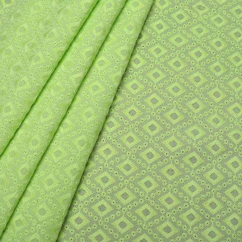 Green Diamond Embroidered Premium Cotton Fabric