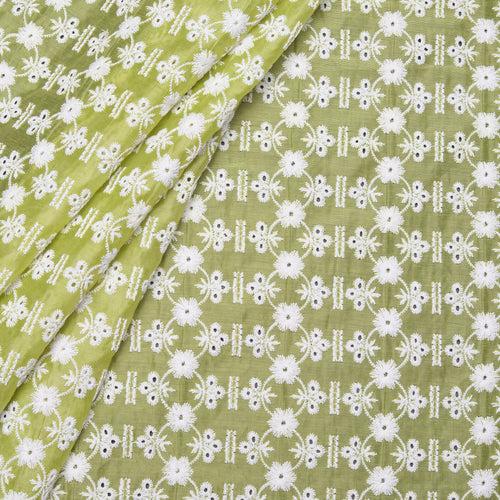 Green Hex Embroidered Chanderi Fabric