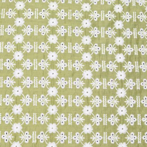 Green Hex Embroidered Chanderi Fabric