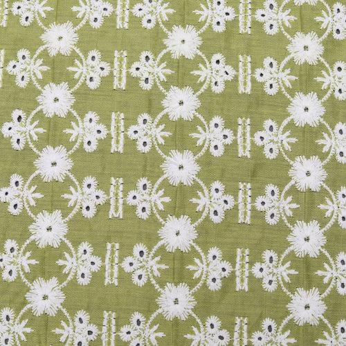 Green Hex Embroidered Chanderi Fabric