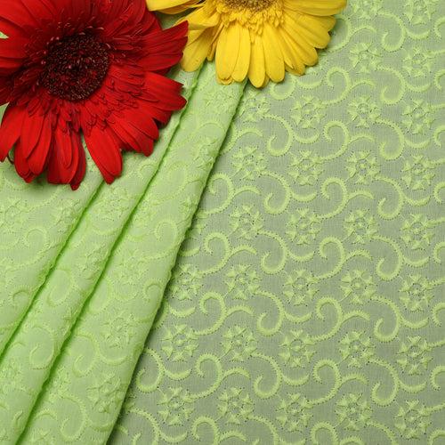 Green Luxe Embroidered Premium Cotton Fabric