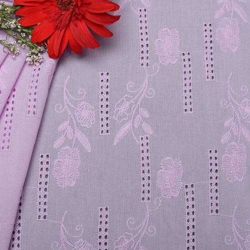 Lavender Flora Bar Embroidered Premium Cotton Fabric