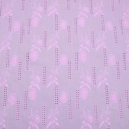 Lavender Flora Bar Embroidered Premium Cotton Fabric