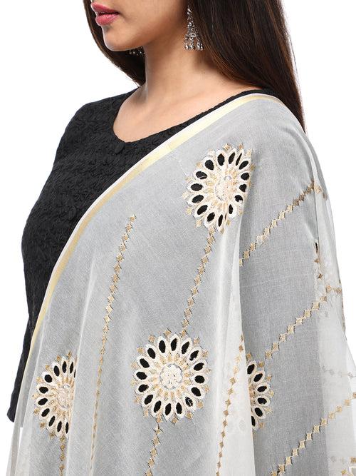 OFF WHITE FLOWER DROPLET EMBROIDERED DUPATTA