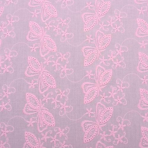 Pink Butterfly Embroidered Premium Cotton Fabric