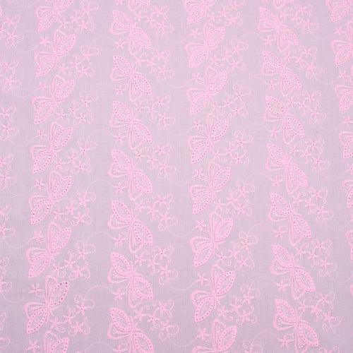 Pink Butterfly Embroidered Premium Cotton Fabric