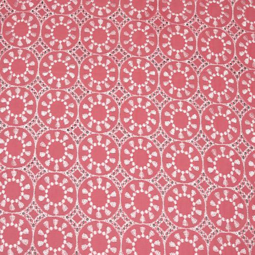 Pink Circles Embroidered Georgette Fabric