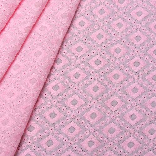 Pink Diamond Embroidered Premium Cotton Fabric