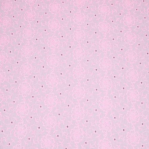 Pink Floret Embroidered Premium Cotton Fabric