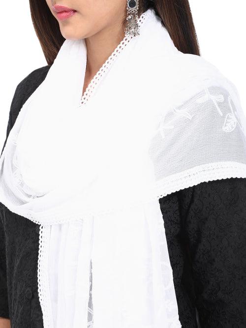 WHITE FLORAL JAAL EMBROIDERED DUPATTA