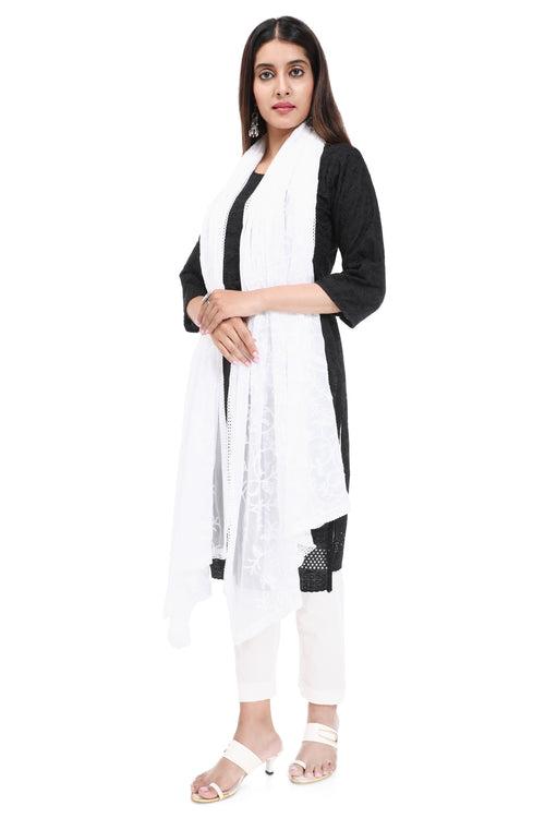 WHITE FLORAL JAAL EMBROIDERED DUPATTA