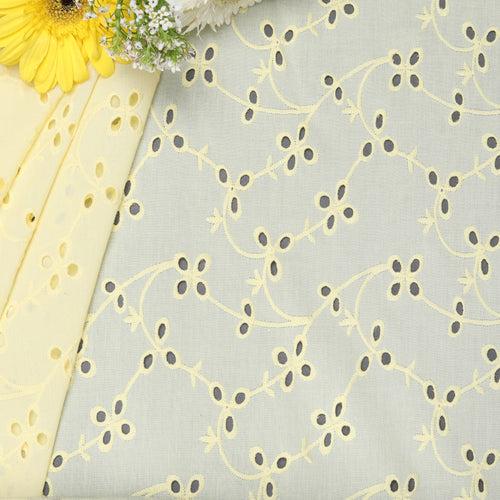 Yellow Bindi Embroidered Premium Cotton Fabric