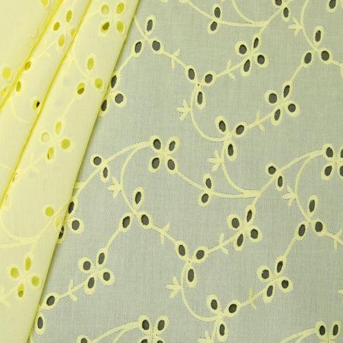 Yellow Bindi Embroidered Premium Cotton Fabric