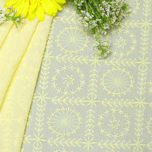 Yellow Geometrical Embroidered Premium Cotton Fabric