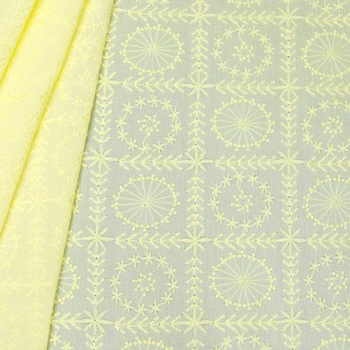 Yellow Geometrical Embroidered Premium Cotton Fabric