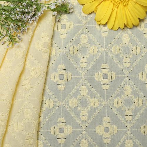 Yellow Hexa Embroidered Premium Cotton Fabric