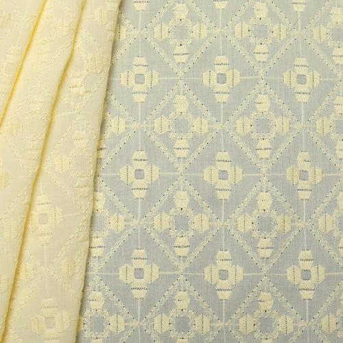 Yellow Hexa Embroidered Premium Cotton Fabric