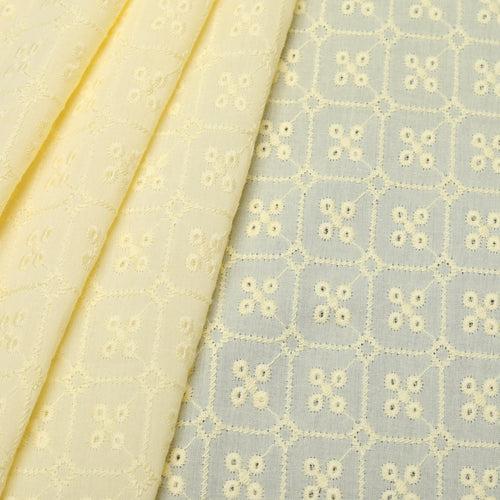 Yellow Stud Embroidered Premium Cotton Fabric