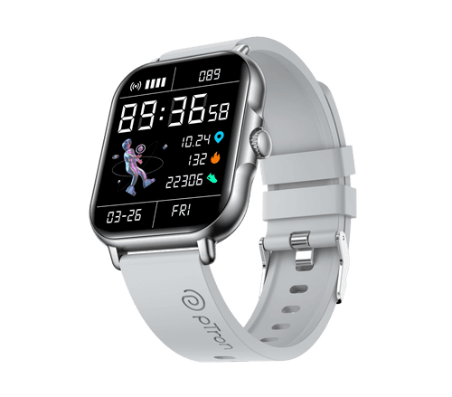 pTron Reflect Callz Smartwatch with Bluetooth Calling, 4.6 cm Full Touch Display, 600 NITS, Digital Crown, 100+ Watch Faces, HR, SpO2, Sports Mode, 5 Days Battery Life & IP68 (Silver)