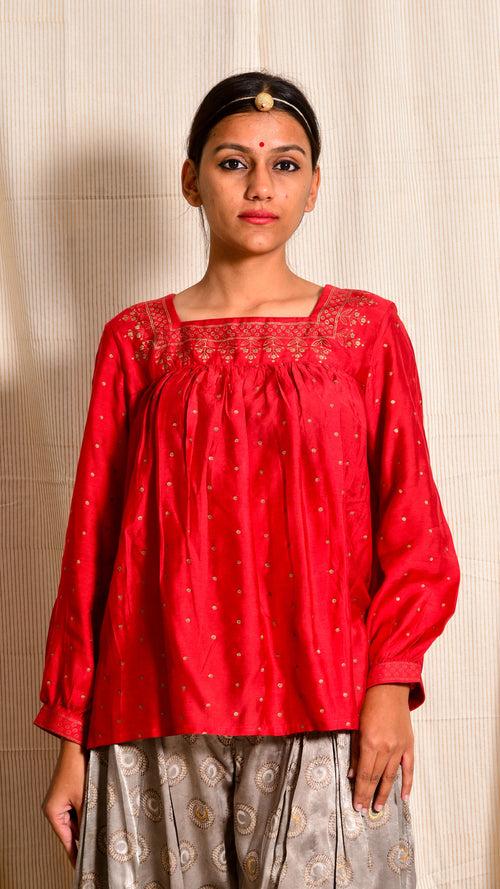 cotton silk red dyed top