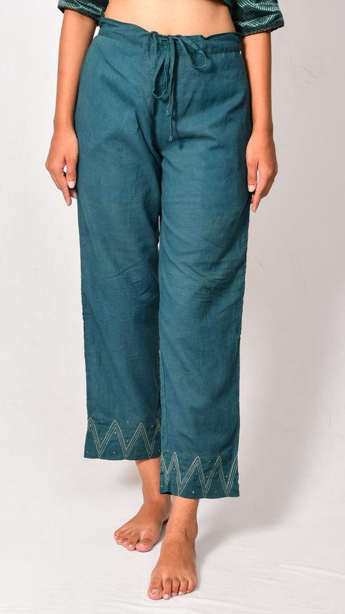 green solid pant