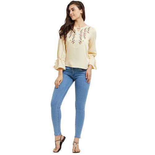 Cream Embroidered Top with Full Sleeves