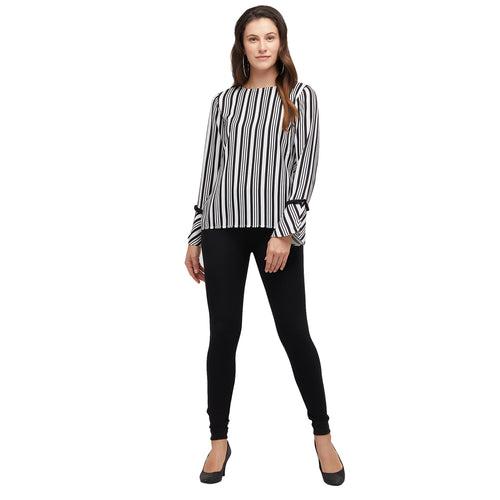 Birch Stripe Top With Flared Sleeves.