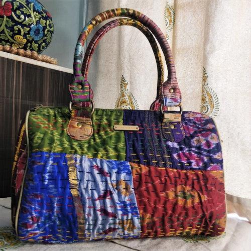 Multicolor Kantha Patola Silk Duffle Bag