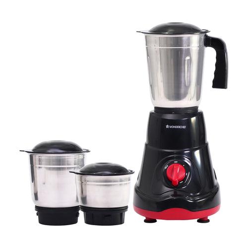 Acura Mixer Grinder, 550Wwith 3 Anti-rust Stainless Steel Jars and Blades, 3-speed Knob, Anti-skid Feet, 5 Years Warranty on Copper Armature Motor, Black & Red
