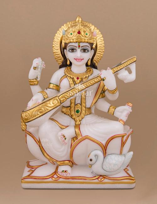 Saraswati Idol in Pure Marble 7"