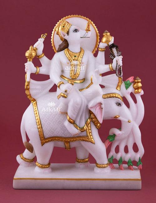 Jain God Manibhadra in White Marble 12"