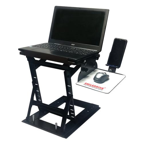 Smiledrive Laptop Standing Desk Table Adjustable Stand Riser for Office Workstation with Mobile Holder Mouse Pad - Made in India