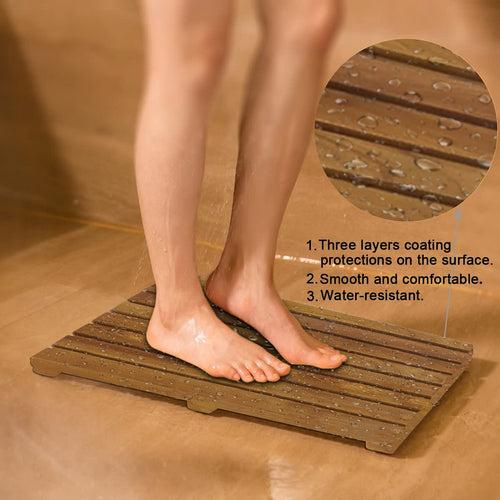 Anti-Slip Shower Floor Bath Mat Teakwood Doormat for Bathtub Spa Relaxation - Brown