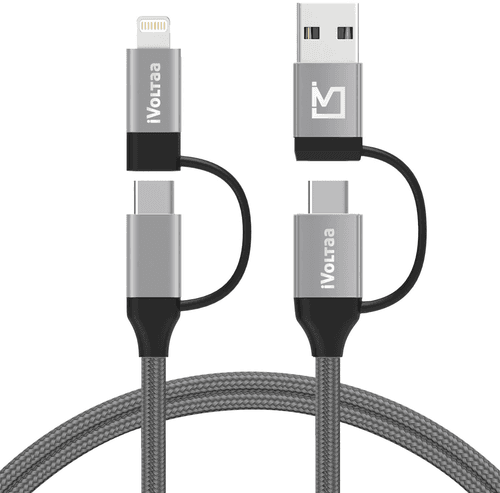 iVoltaa 4 in 1 PD Lightning 60W Type C/USB A to Type C/Lightning Cable Fast Data Transfer