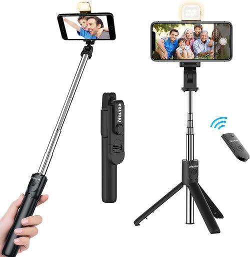 iVoltaa Selfie Stick Tripod with Detachable Wireless Remote, Extendable Selfie Stick with in-Built Tripod & LED Fill Light for Smartphones ( Black )