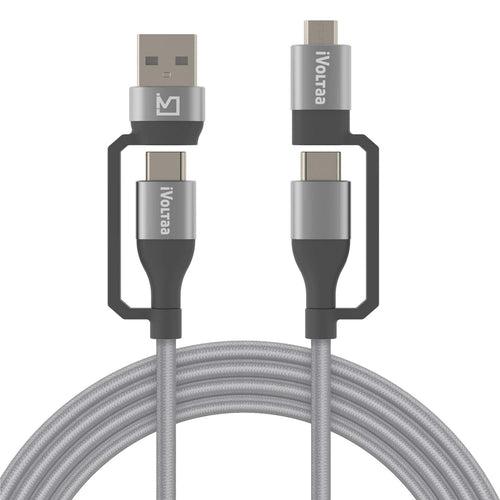 iVoltaa 4in1 PD 60W Type C/USB A to Type C/Micro USB Cable - (3.3 Feet - 1M)