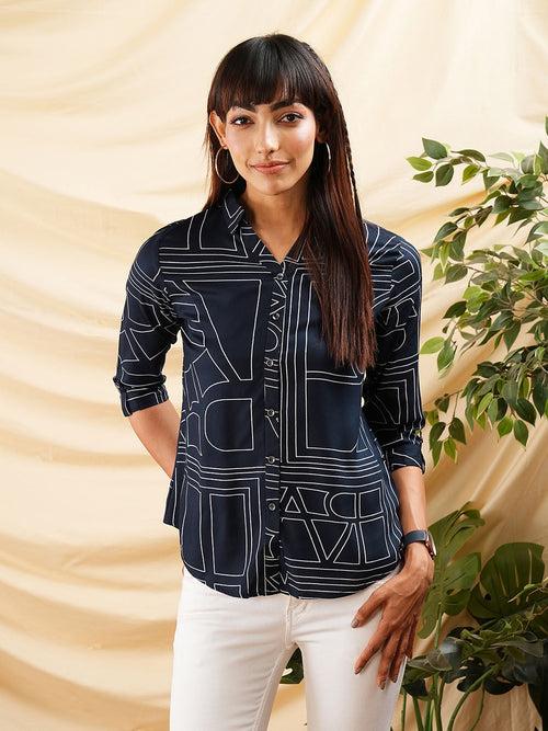 Women NavyBlue Shirt - Ladies Cotton Comfort Fit Shirt - Zola