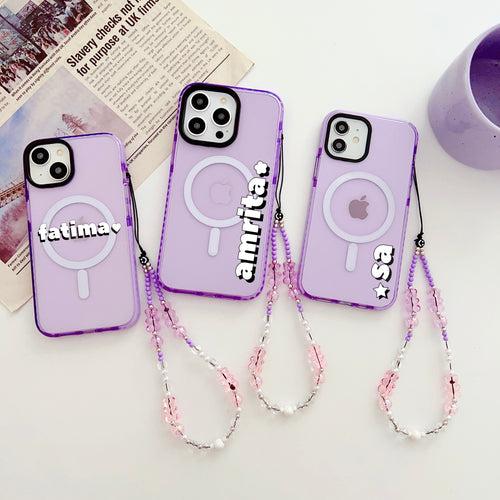 Light Purple Customised Translucent Impact Proof Case WIth Crystal Charm and Magsafe