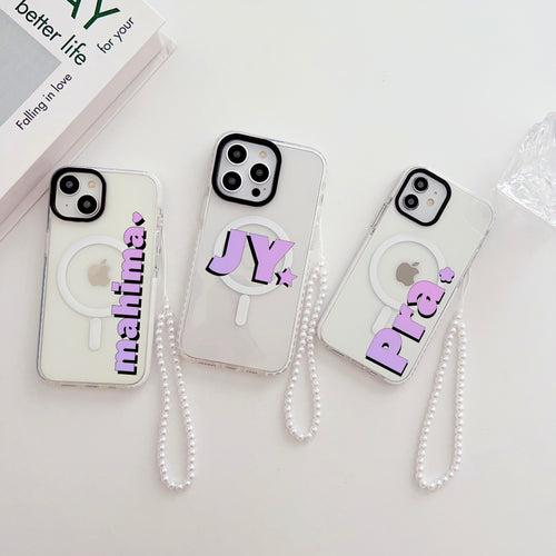 Clear Customised Transparent Impact Proof Case for iPhone WIth Beaded Charm and Magsafe Holder