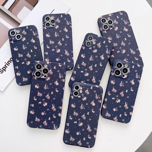 Silicon Camera Protection Case For iPhone ( Deep Blue Floral Pattern )
