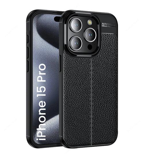 Leather Armor TPU Series Shockproof Armor Back Cover for Apple iPhone 15 Pro, 6.1 inch, Black
