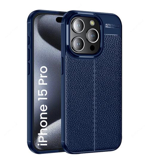 Leather Armor TPU Series Shockproof Armor Back Cover for Apple iPhone 15 Pro, 6.1 inch, Blue
