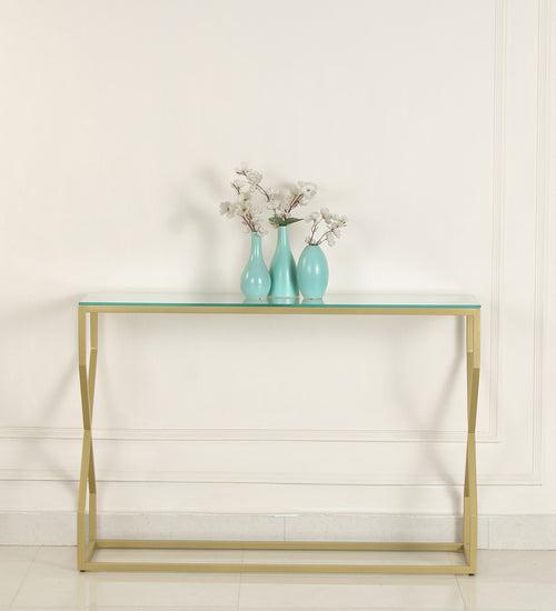 Melbourne Glass Console Table In Gold Finish