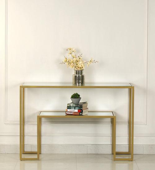 Bridgeview Glass Console Table In Gold Finish