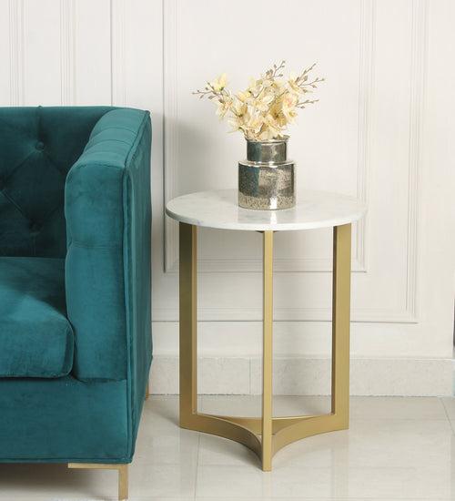Verona Marble Side Table In Gold Finish